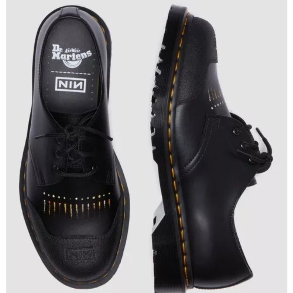 Dr. Martens Black Leather Oxfords with Yellow Stitching